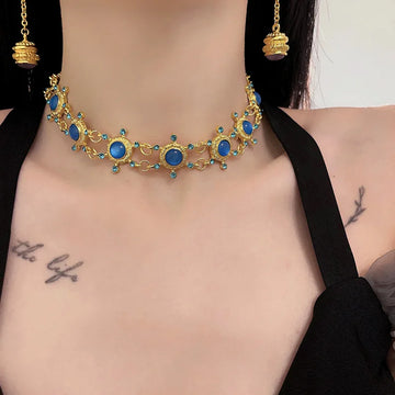 DAIIIBABYYY  -  Retro palace exquisite gem necklace long earrings